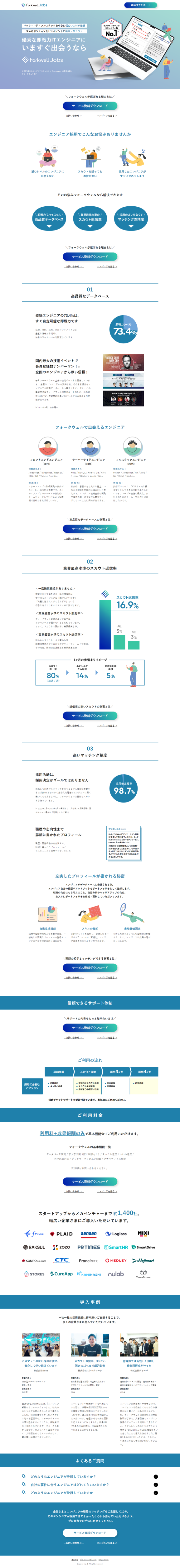 ランディングページ画像　【エンジニア採用】即戦力エンジニアと理想のマッチングするならフォークウェル