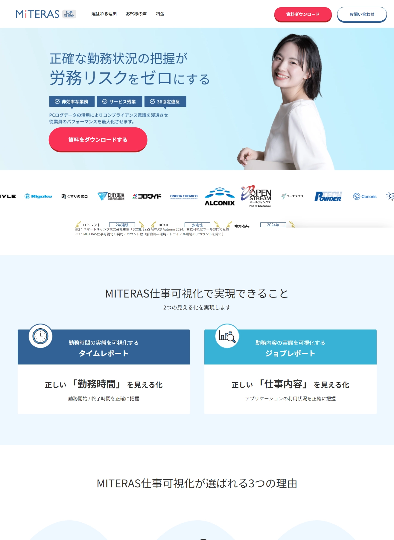 ランディングページサムネイル　MITERAS（ミテラス）仕事可視化｜労務リスクをゼロにする勤務管理ツール
