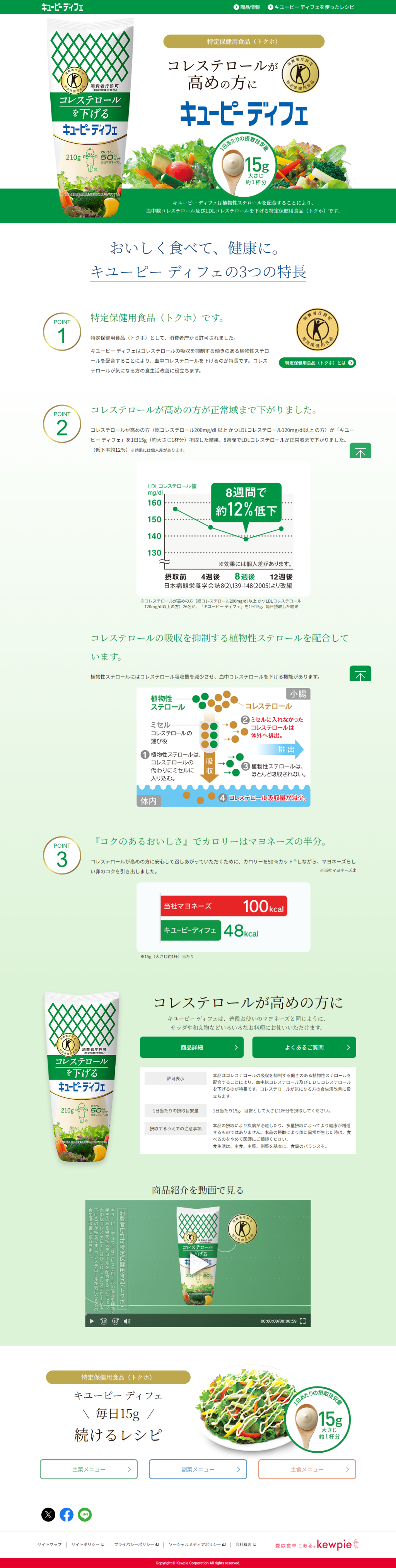 ランディングページ画像　コレステロールが高めの方に　キユーピー ディフェ | キユーピー