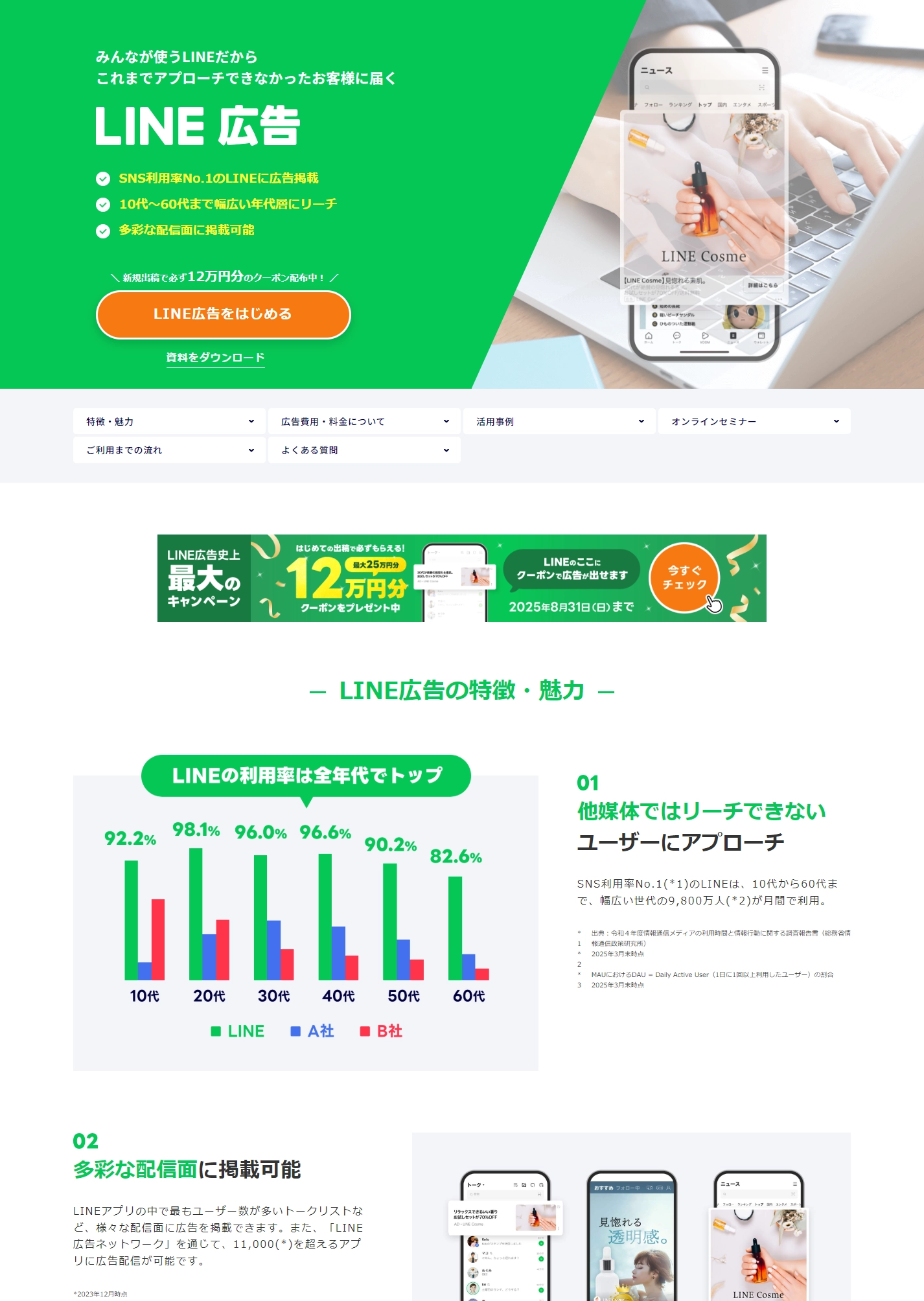 ランディングページサムネイル　LINEならではの圧倒的なユーザー数「LINE広告」
