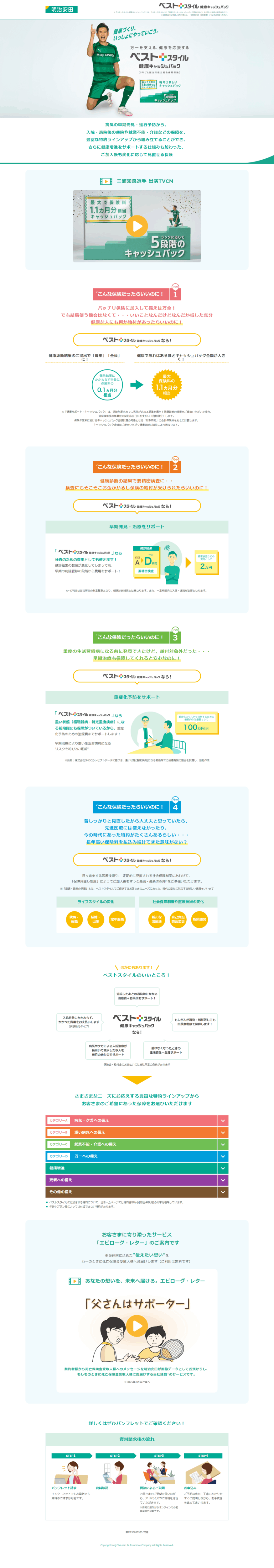 ランディングページ画像　ベストスタイル 健康キャッシュバック 発見と予防のWサポート | 明治安田