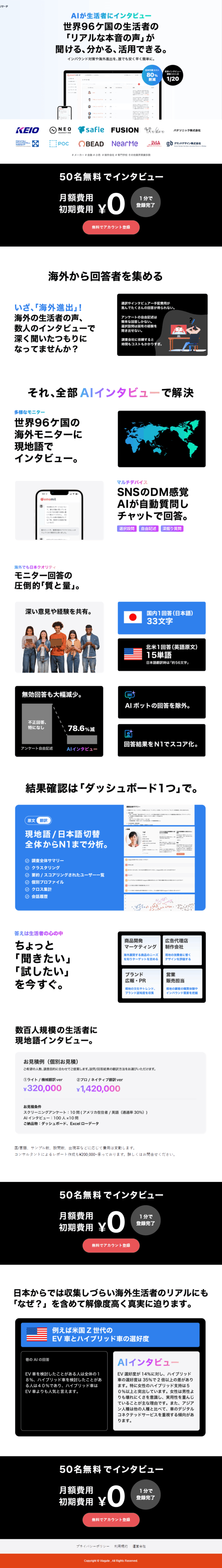ランディングページ画像　海外調査 | エモミルリサーチ | 視線計測に基づく生体データ×AIインタビュー