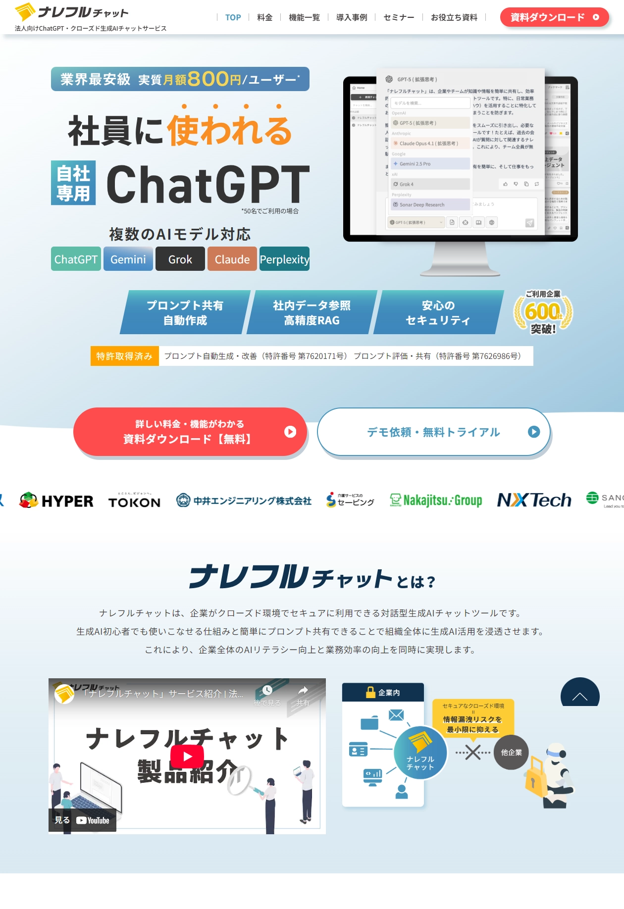 ランディングページ　サムネイル　法人向けChatGPT・生成AIのナレフルチャット