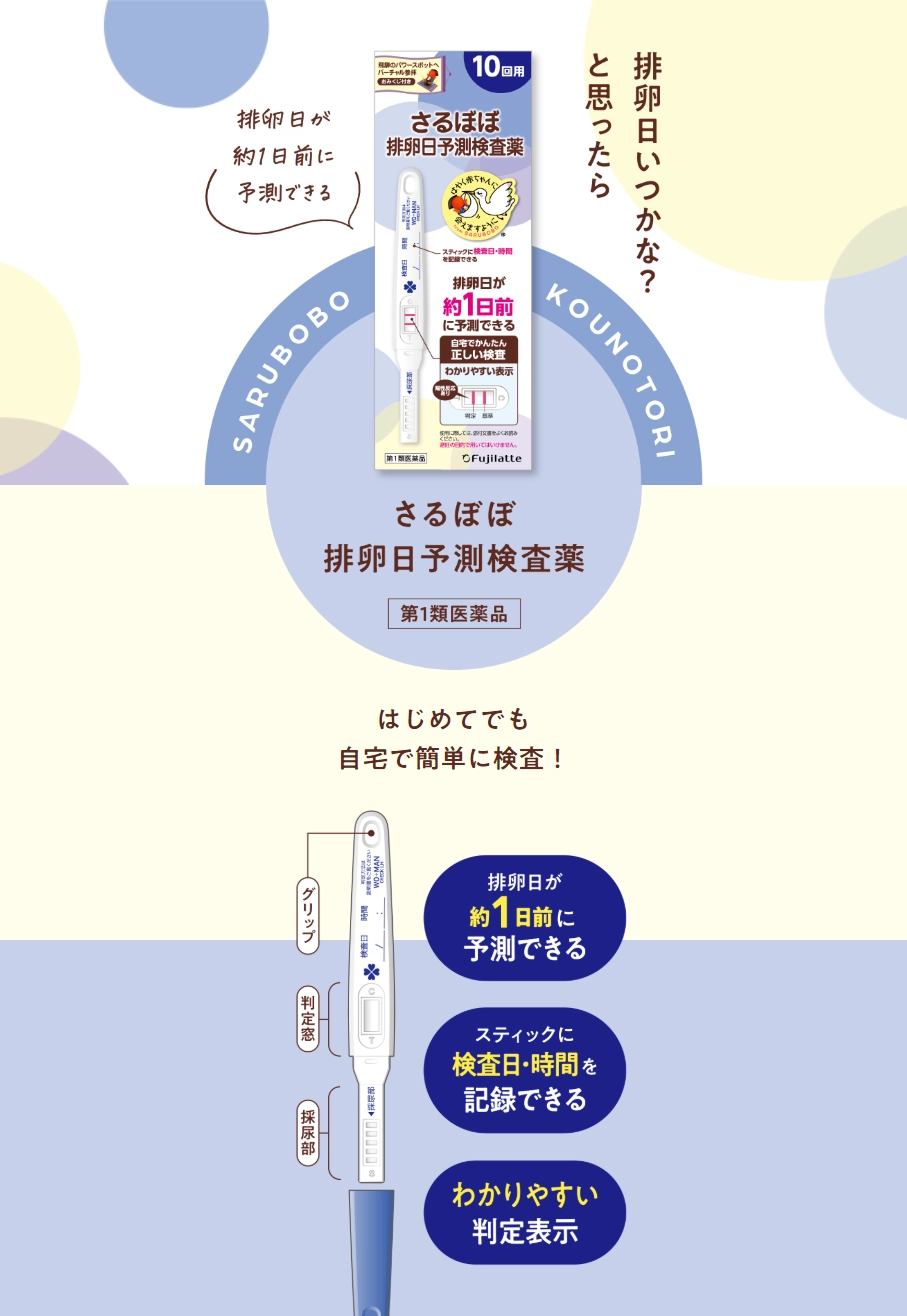 ランディングページサムネイル　さるぼぼ排卵日予測検査薬 | さるぼぼ × こうのとり | ピップ（株）