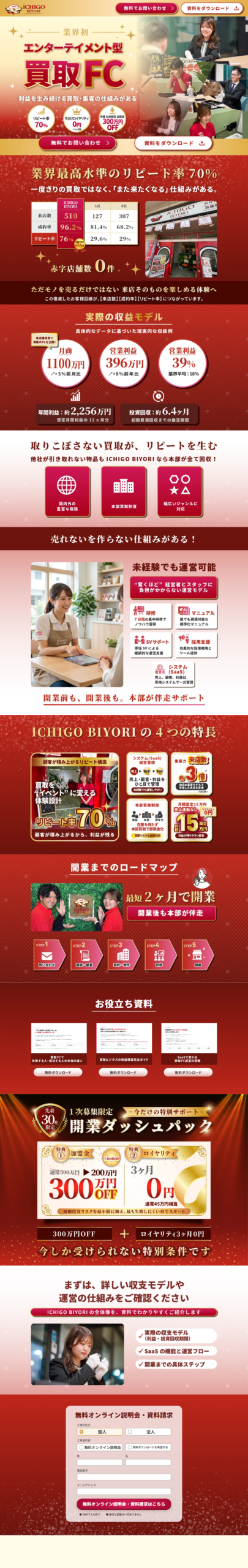 LP画像　業界初エンターテイメント型 買取FC｜ICHIGO BIYORI 加盟店募集