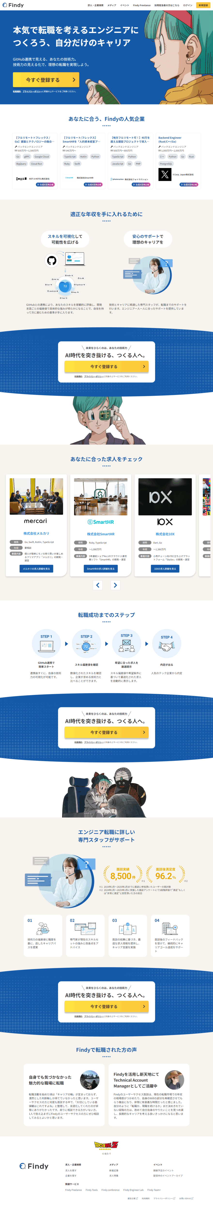 ランディングページ画像　AI時代のエンジニア転職ならFindy – つくる人が世界を面白くする。