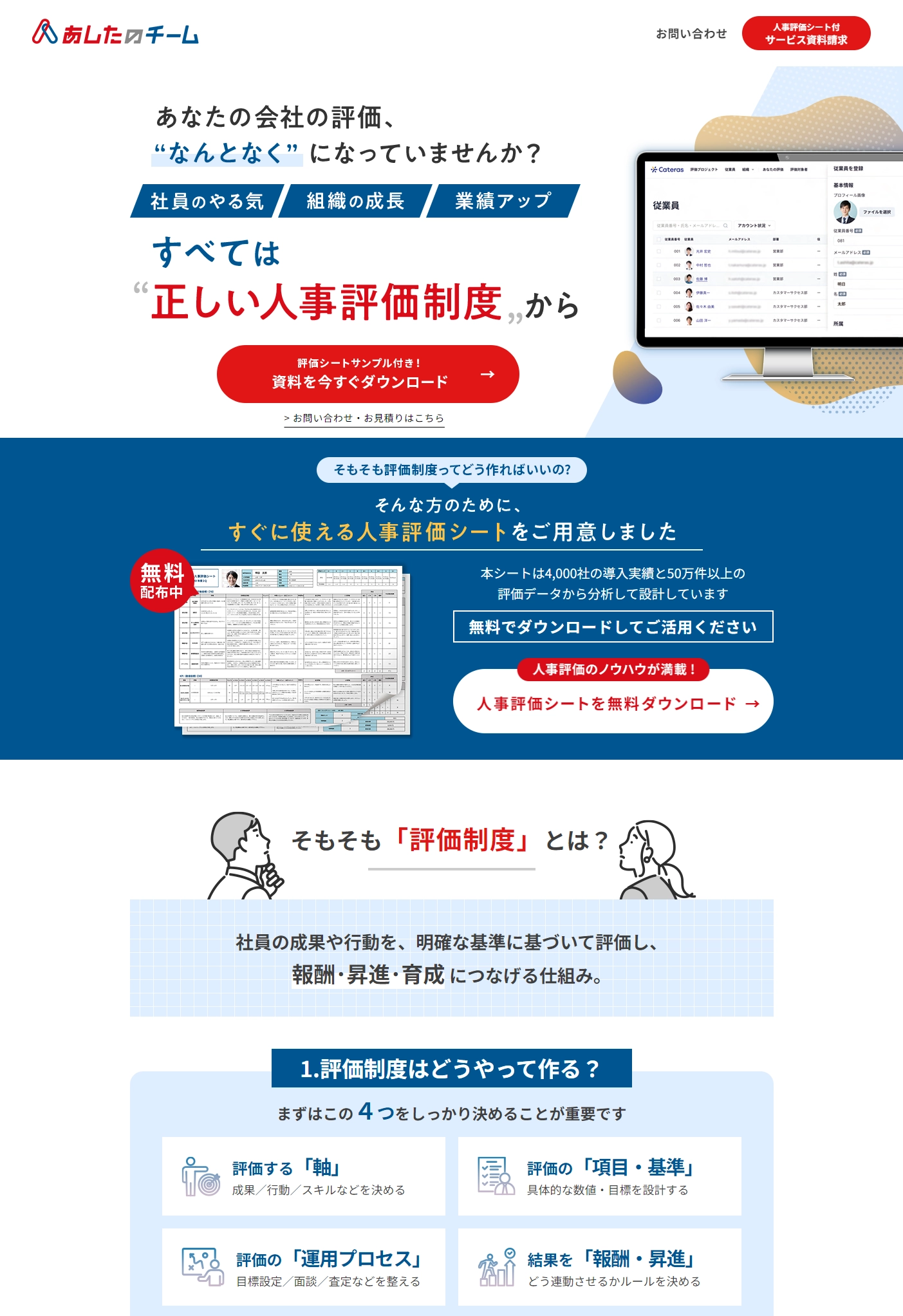 ランディングページサムネイル　人事評価制度の設計から運用までワンストップで支援｜あしたのチーム