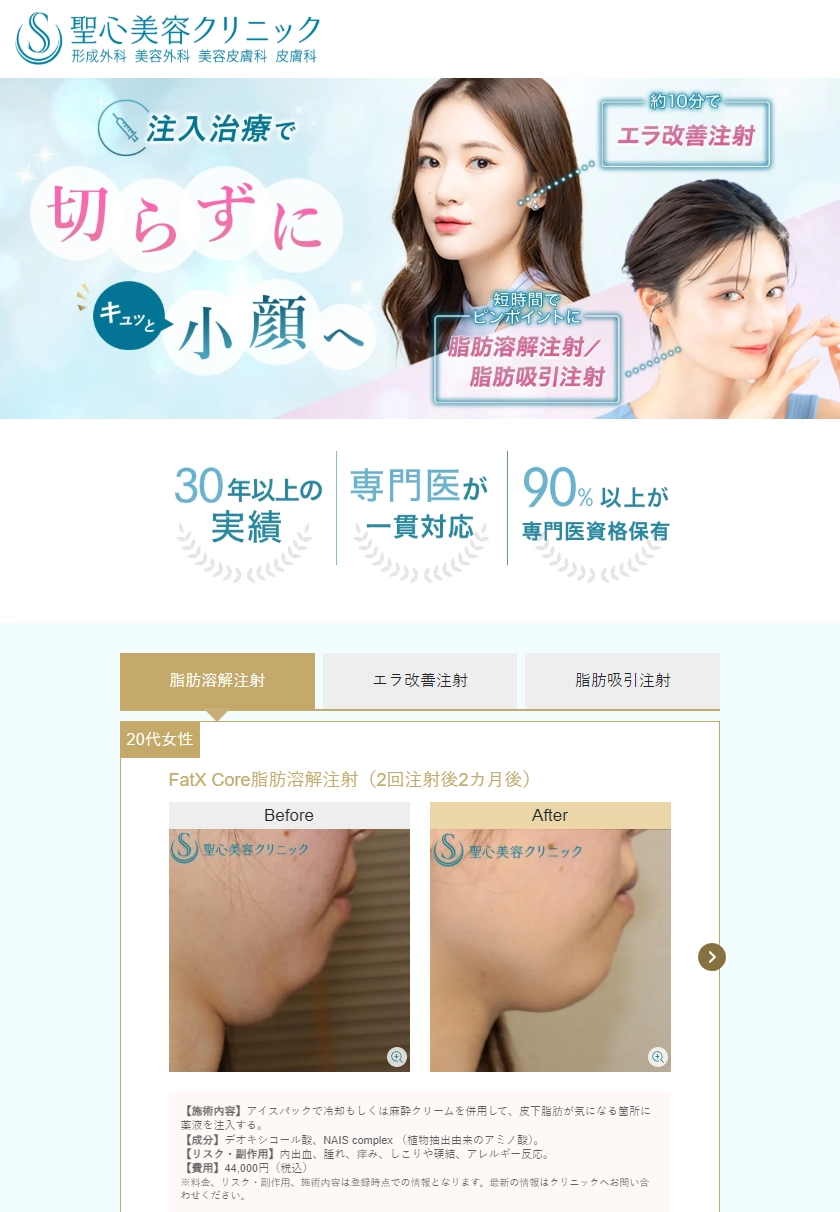 ランディングページサムネイル　【注射で切らずに小顔】フェイスライン改善なら聖心美容クリニック
